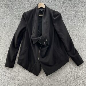 Marigold Shadows Jacket Womens Medium Black Lagenlook Relaxed Draped Cowl Zip Up